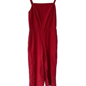 NWT Linen Blend Tomato Red minimalist contemporary wide leg jumpsuit